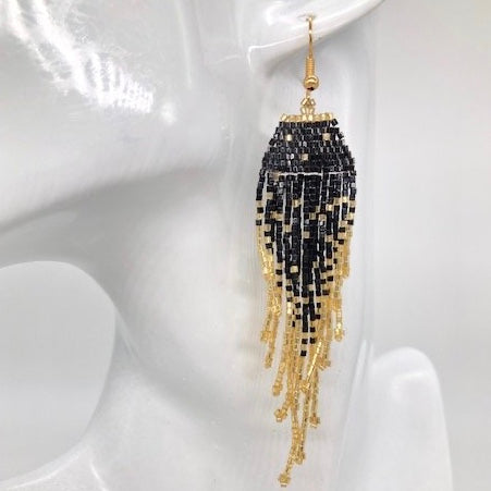 Black & Gold Gloss Beaded Earrings