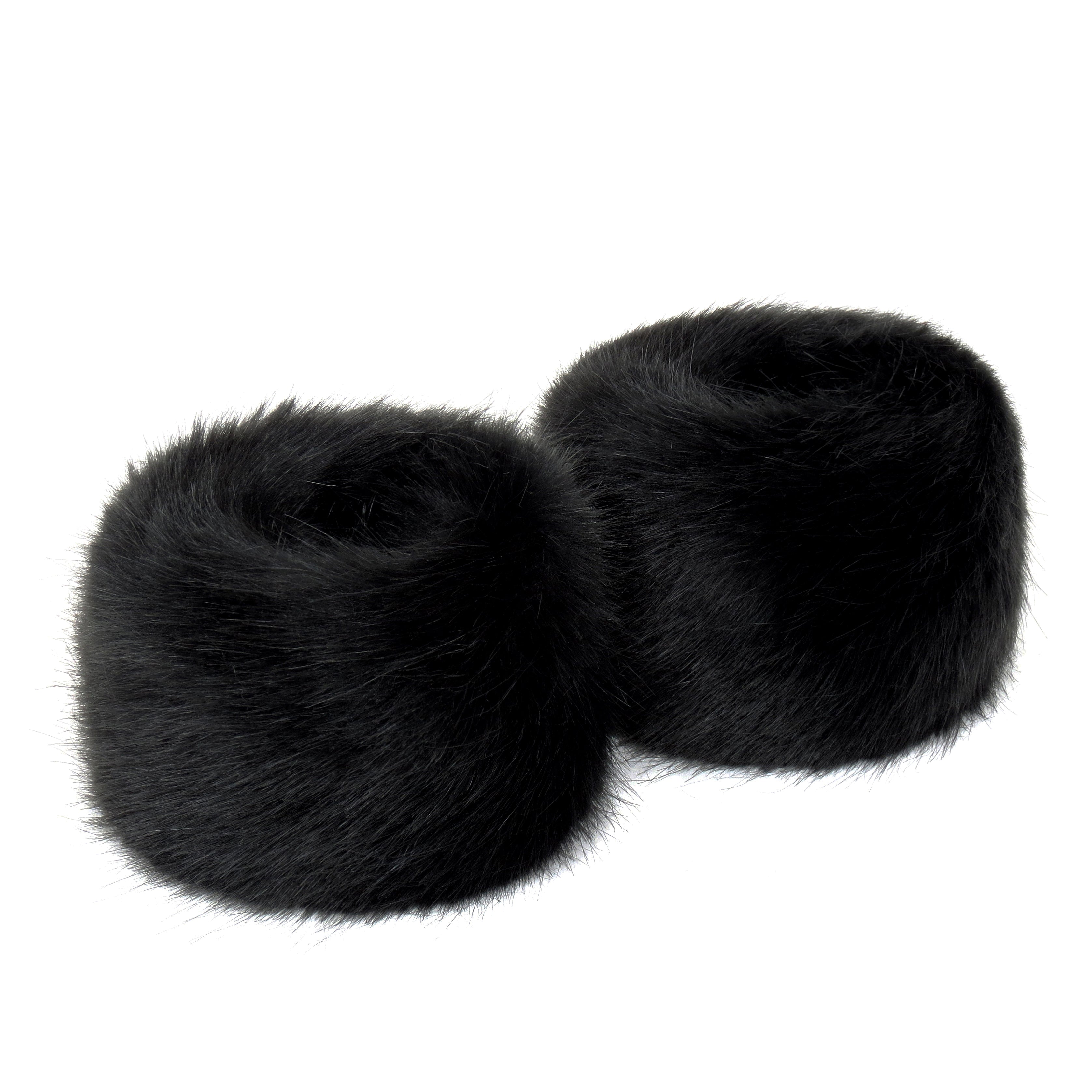 Black Jet Faux Fur Wrist Warmers