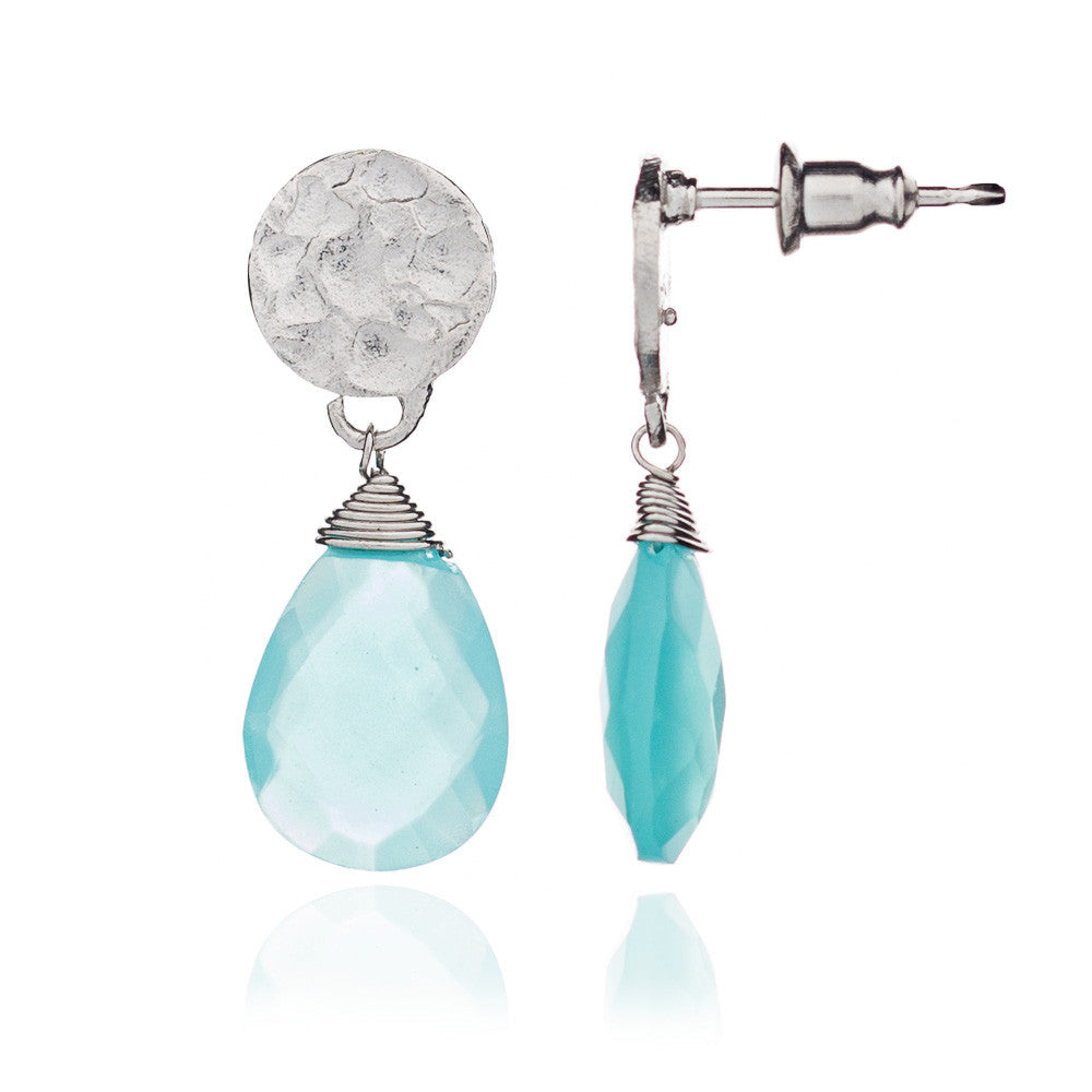 Aqua Chalcedony Drop Earrings - Silver Plated