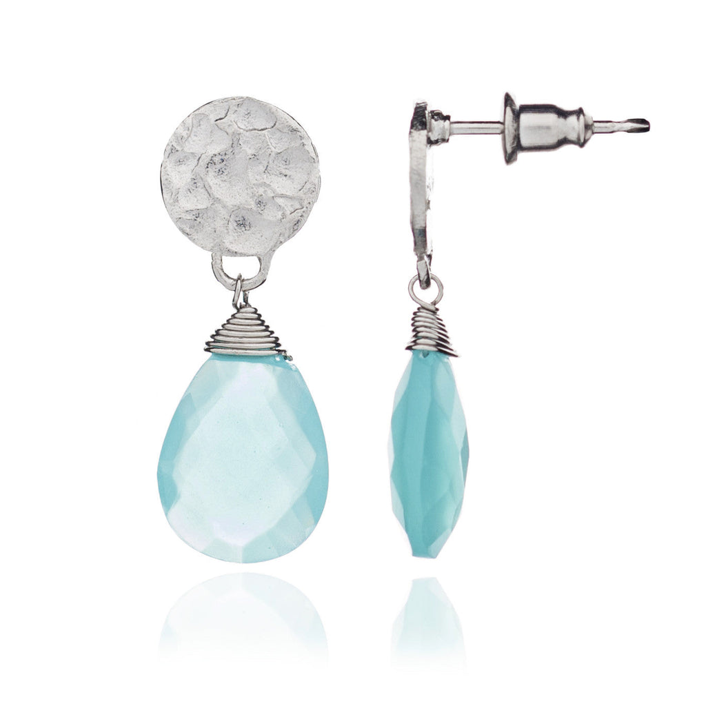 Aqua Chalcedony Drop Earrings - Silver Plated