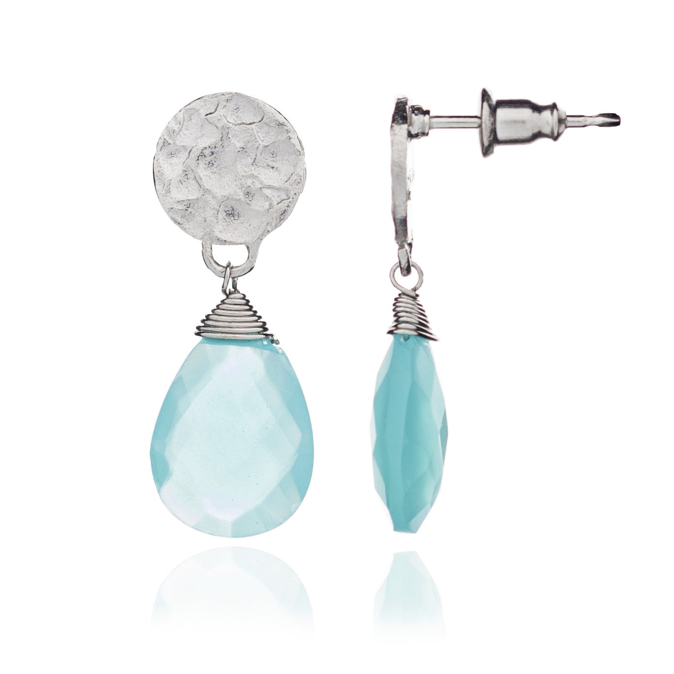 Aqua Chalcedony Drop Earrings - Silver Plated