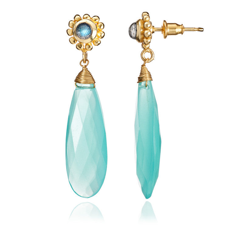 Blue Aqua Chalcedony & Labradorite Drop Earrings