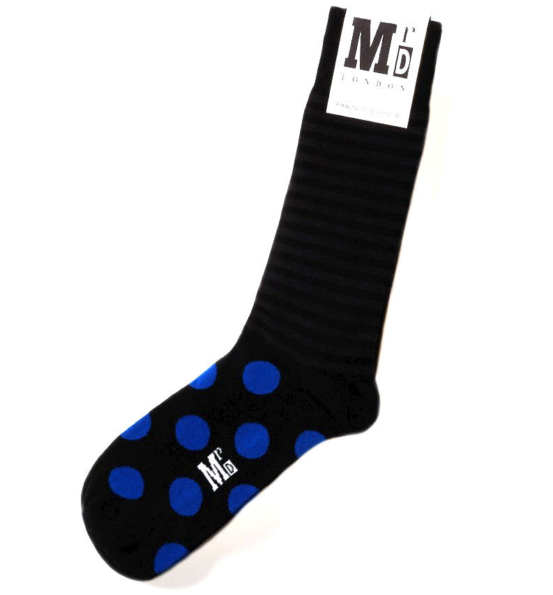 Black/Blue Spots/Stripes Mens Socks