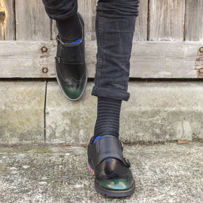 Black/Blue Spots/Stripes Mens Socks