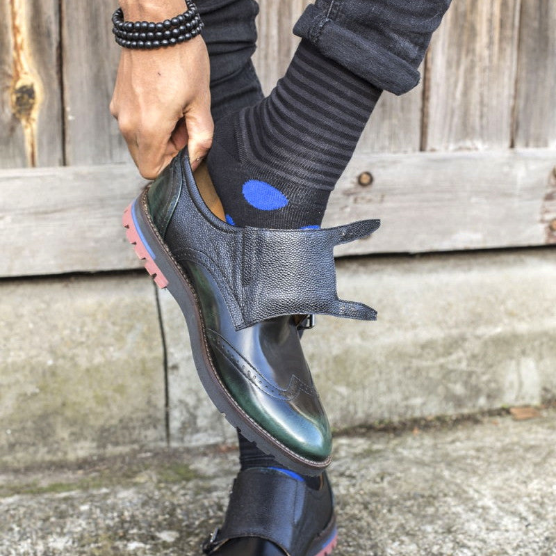 Black/Blue Spots/Stripes Mens Socks