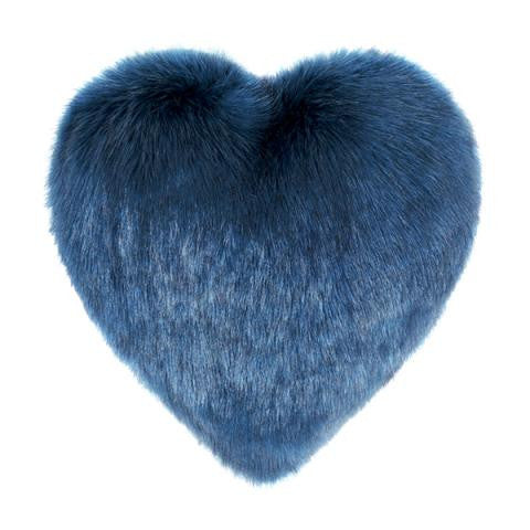 Blue Petrol Faux Fur Heart Cushion