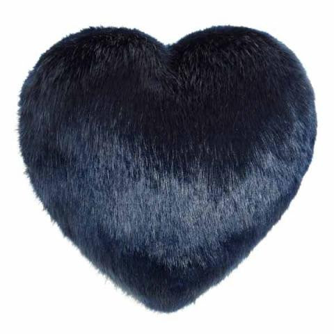Blue Midnight Faux Fur Heart Cushion