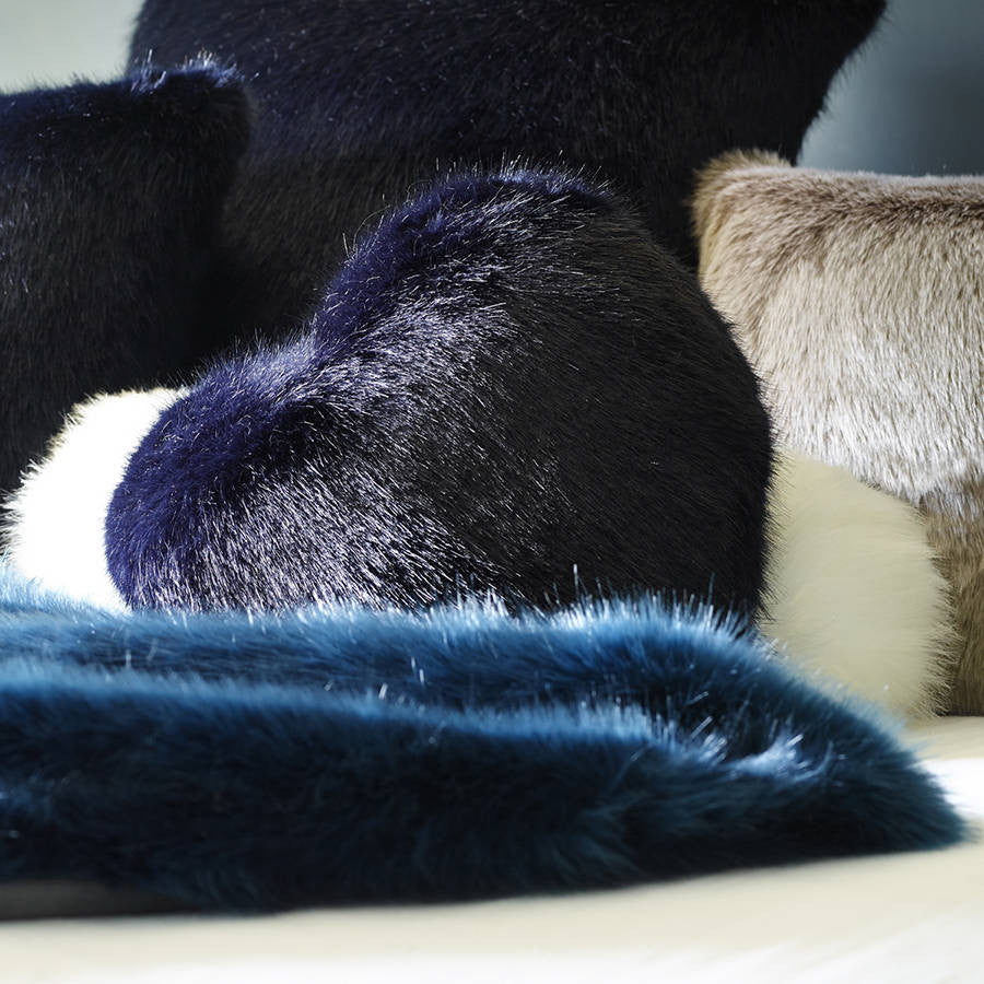 Blue Midnight Faux Fur Heart Cushion