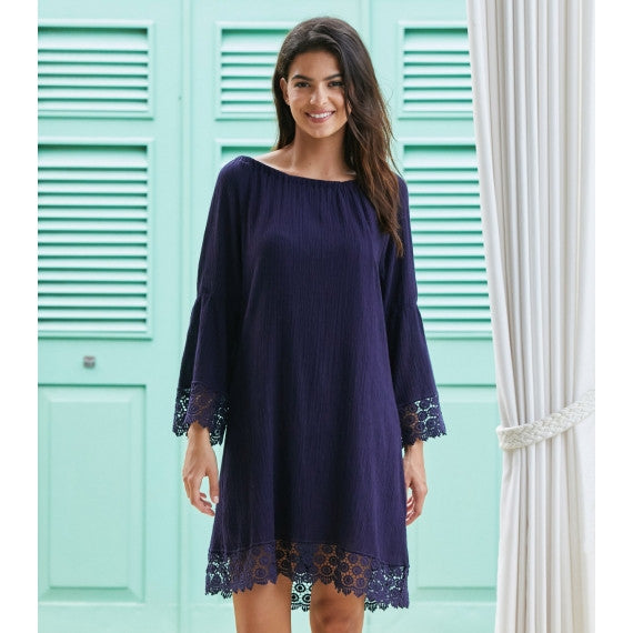 Blue Navy Cabo Crinkle Lace Dress