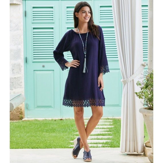 Blue Navy Cabo Crinkle Lace Dress