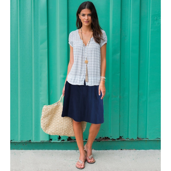 Blue Navy Bobbin Linen Skirt