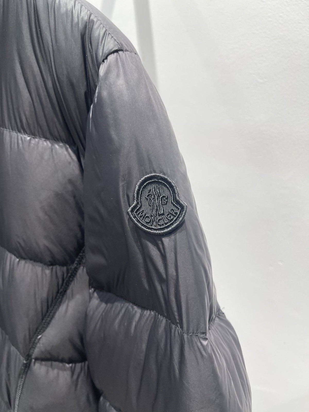 Moncler Women's Long Black Quilted Down Coat — detail