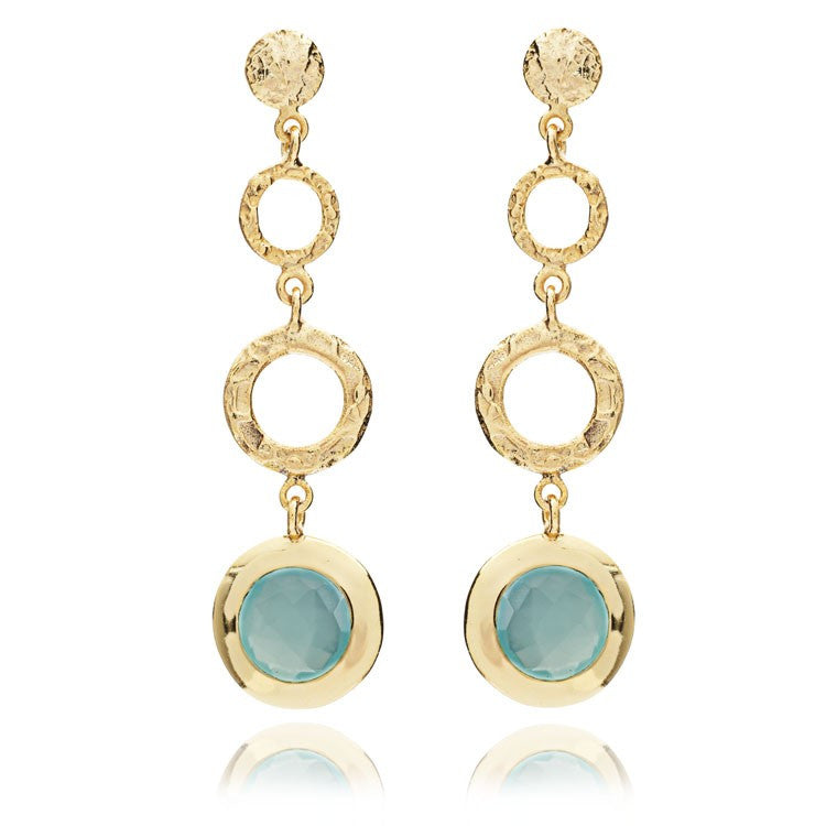 Blue Aqua Chalcedony Textured Long Hoop Earrings