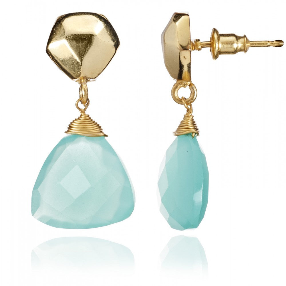 Aqua Chalcedony Triangular Drop Earrings