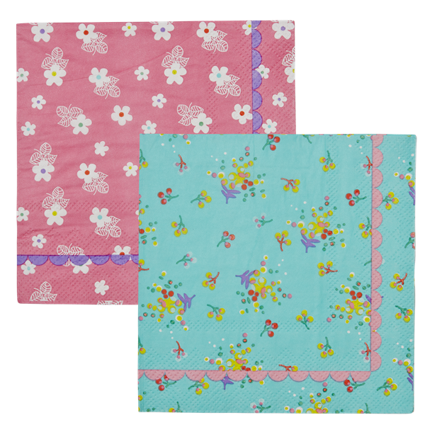 20 Paper Cocktail Napkins with Pink Floral Print