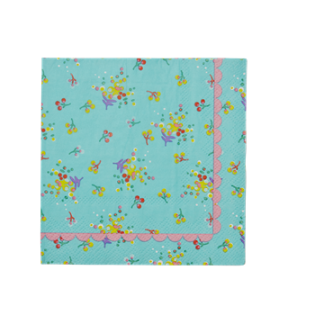 Blue Aqua Floral Print 20 Cocktail Napkins