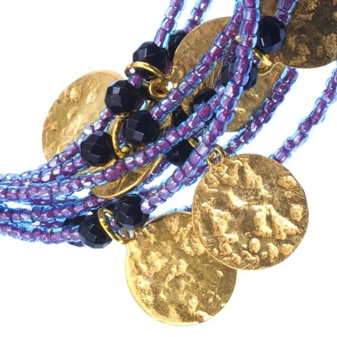 Amethyst Glass Bead & Onyx Necklace