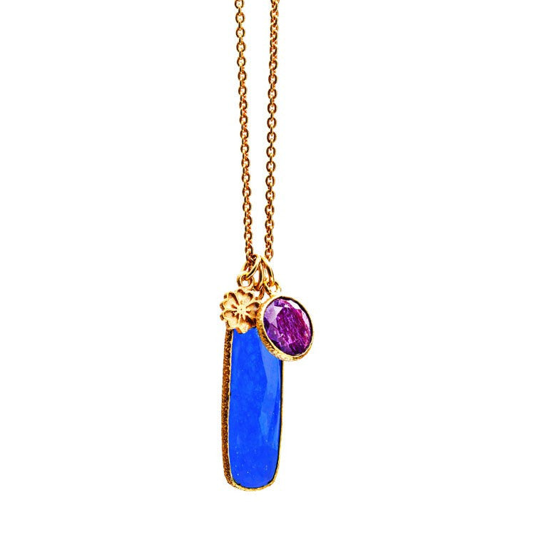 Blue Chalcedony & Ruby Pendant Necklace