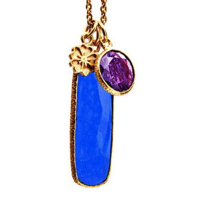 Blue Chalcedony & Ruby Pendant Necklace