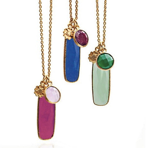 Blue Chalcedony & Ruby Pendant Necklace