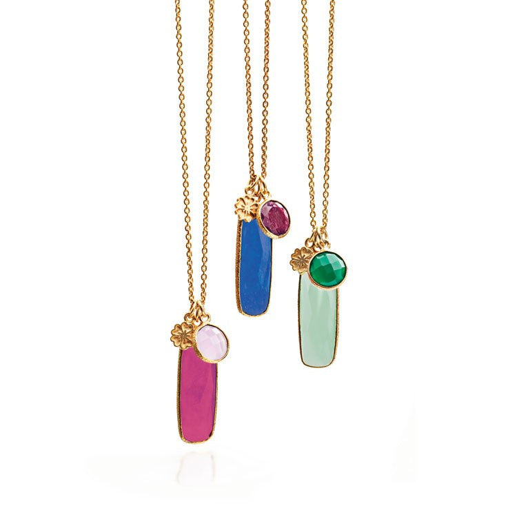 Blue Chalcedony & Ruby Pendant Necklace