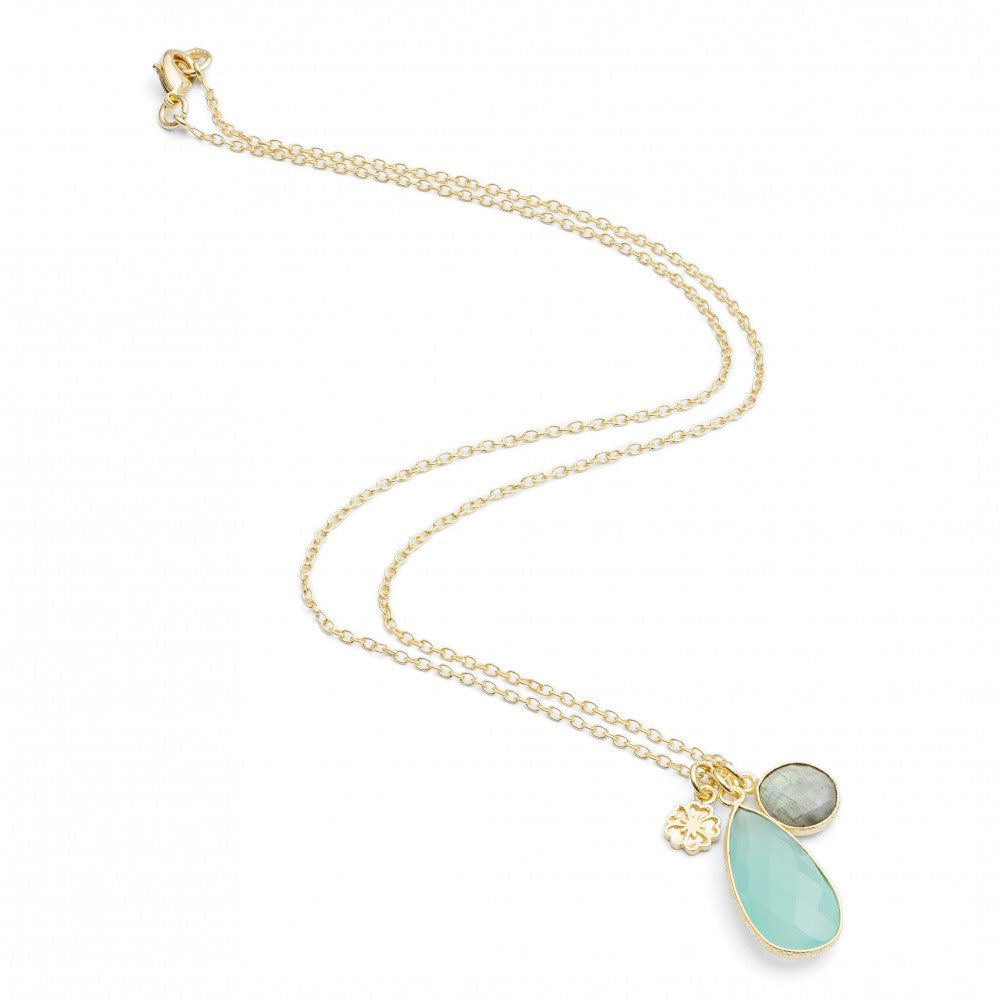 Aqua Chalcedony & Labradorite Teardrop Pendant Necklace