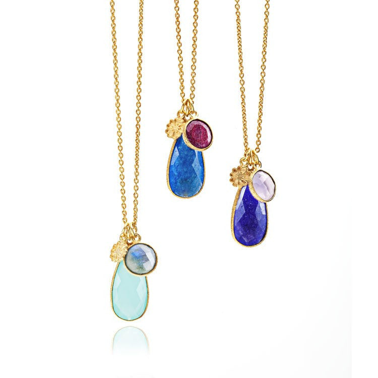 Aqua Chalcedony & Labradorite Teardrop Pendant Necklace
