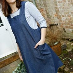 Blue Navy Cross Back Linen Multi Purpose Apron