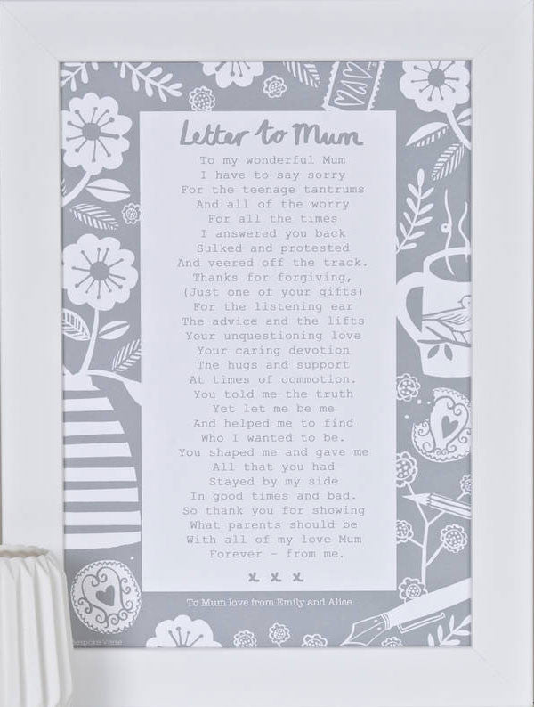 A Letter To Mum Poem Print