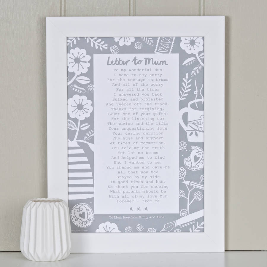A Letter To Mum Poem Print