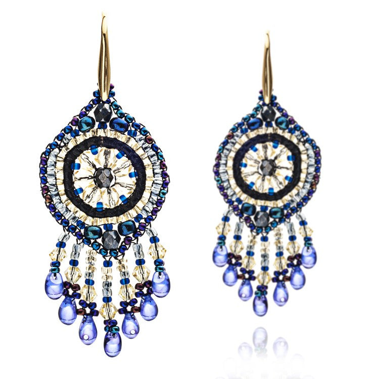 Blue Midnight Beaded Dreamcatcher Earrings