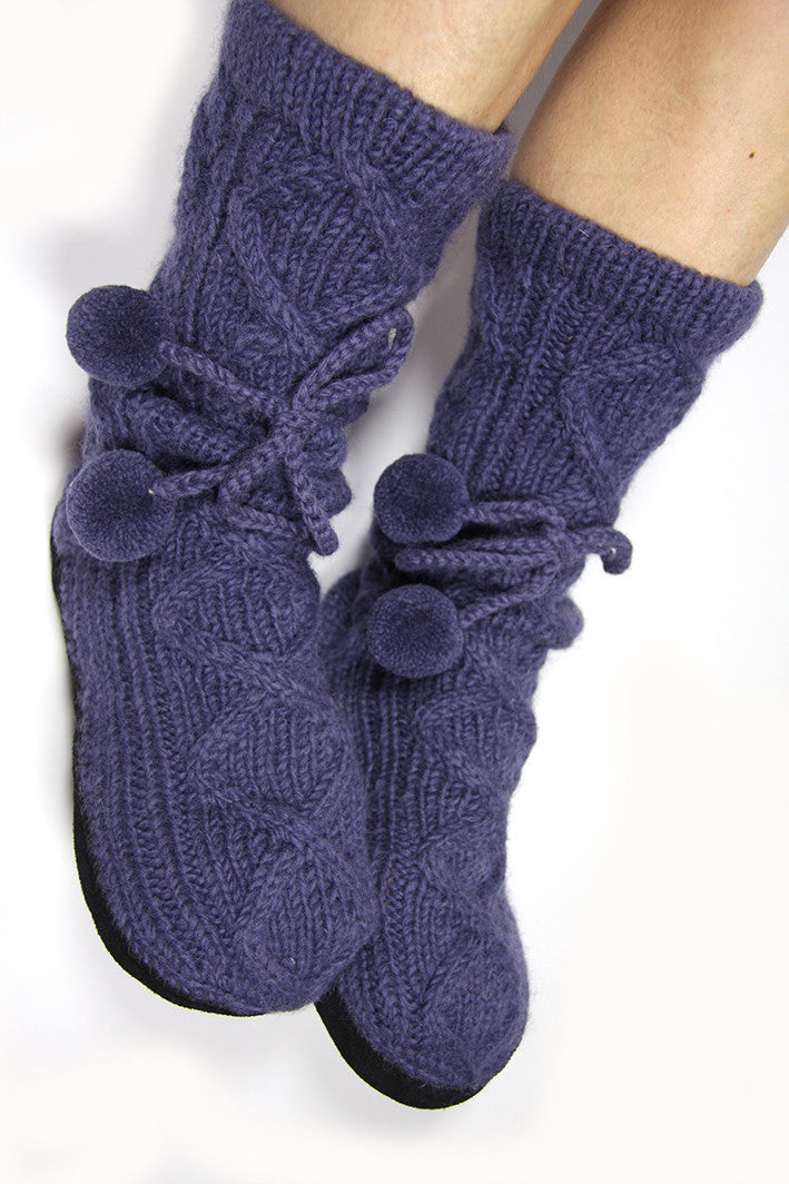 Blue Dusky Woollen Slipper Socks